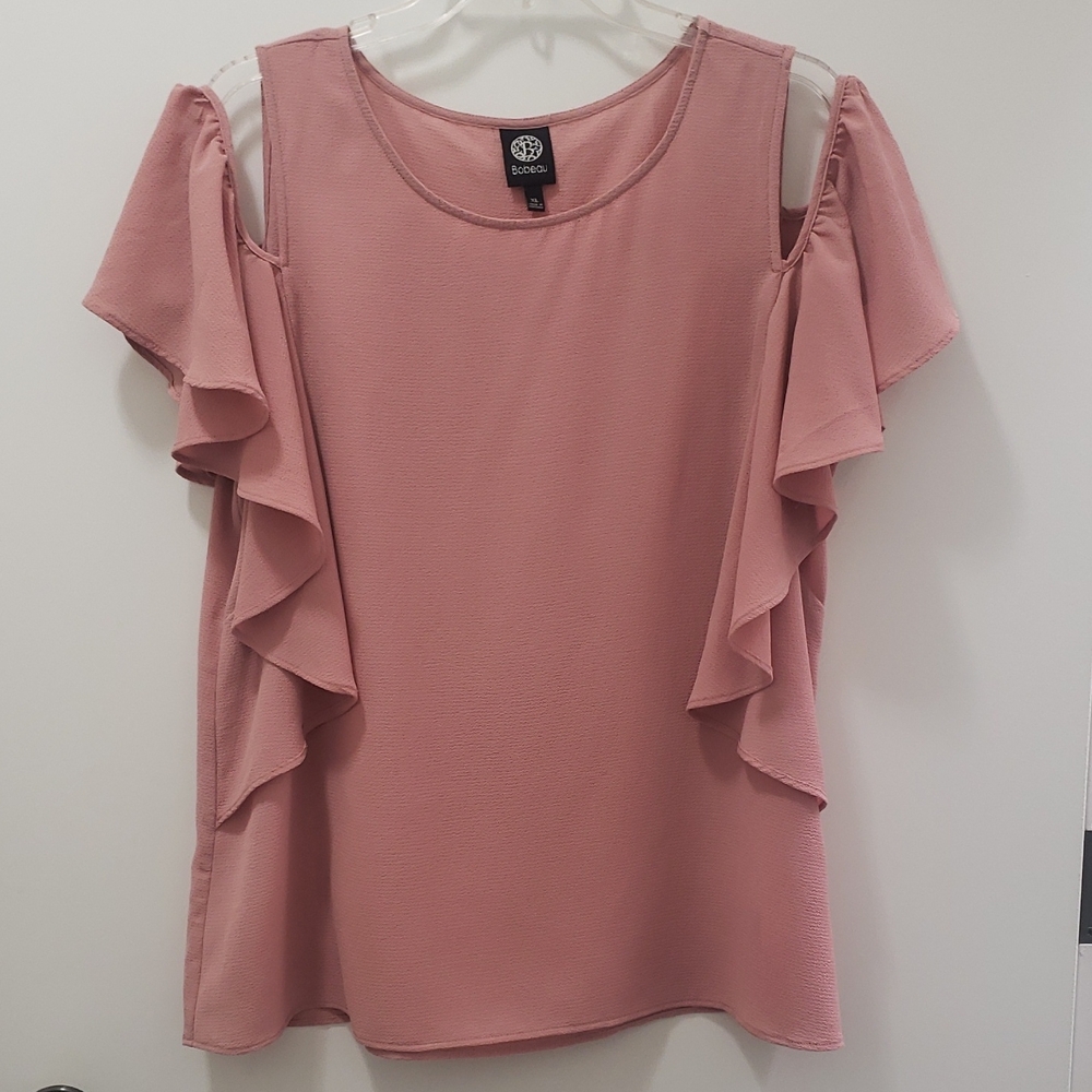 Womens Stylish Bobeau Cold Shoulder Ruffle Sleeve Top